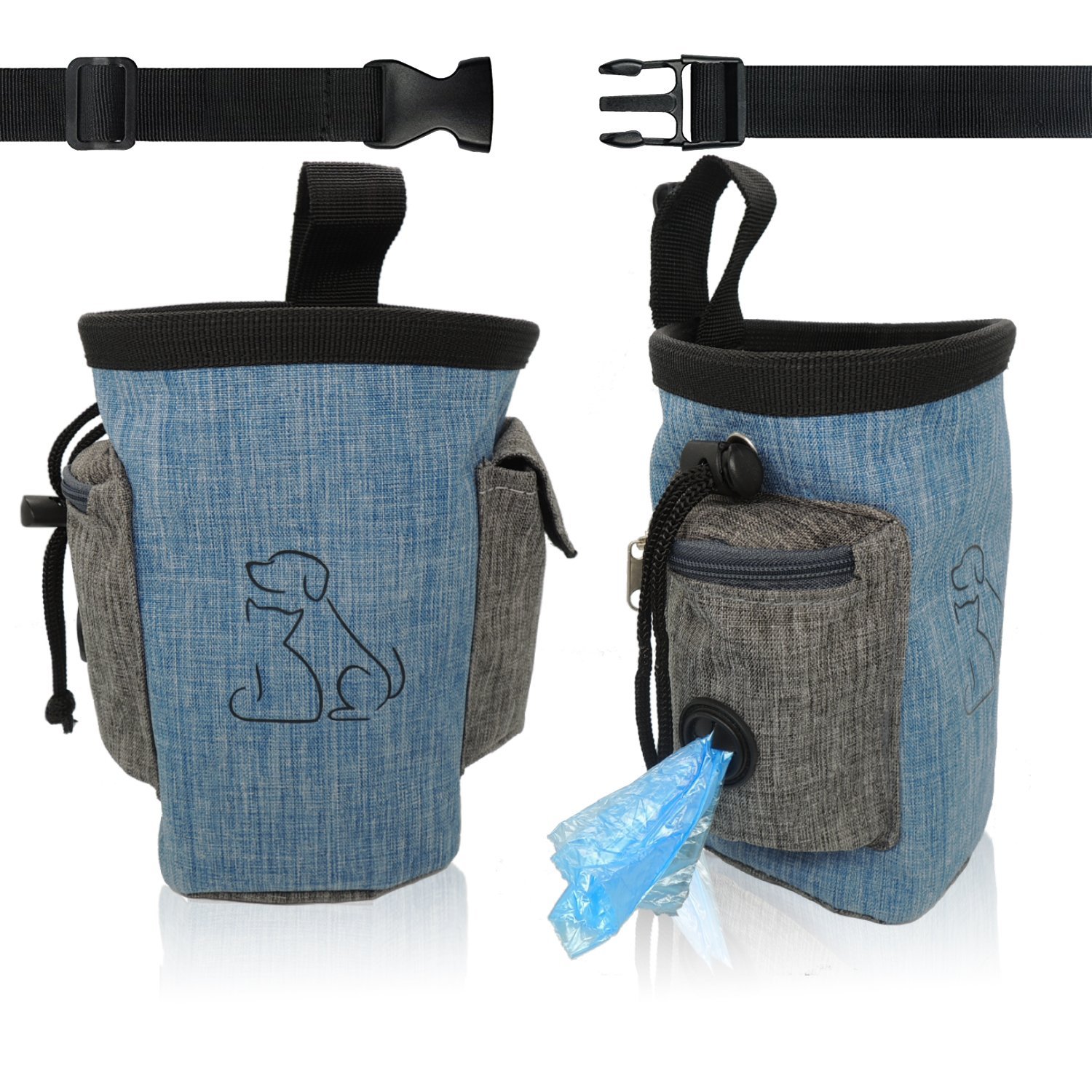 Dog Training Pouch Bag Side Pocket with Poop Bag Dispenser Waist Belt