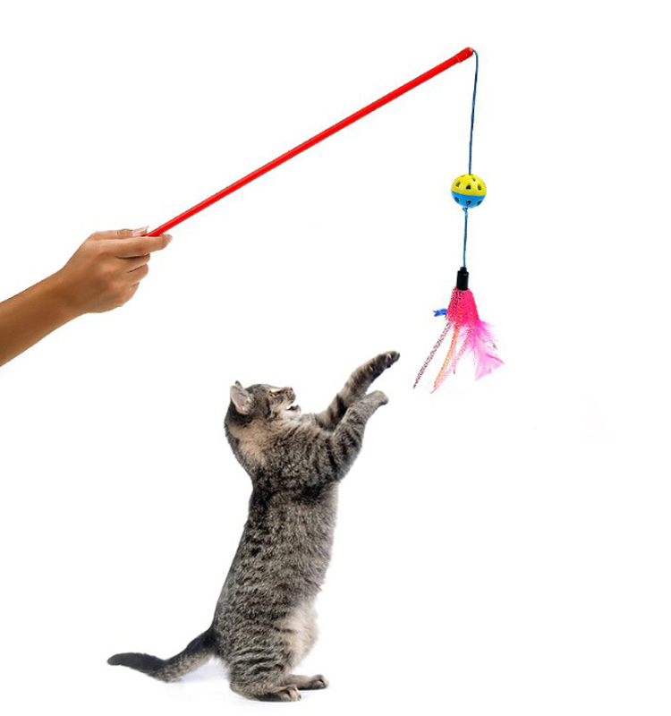 cat Colorful Feathers and bell Wand Teaser Toy