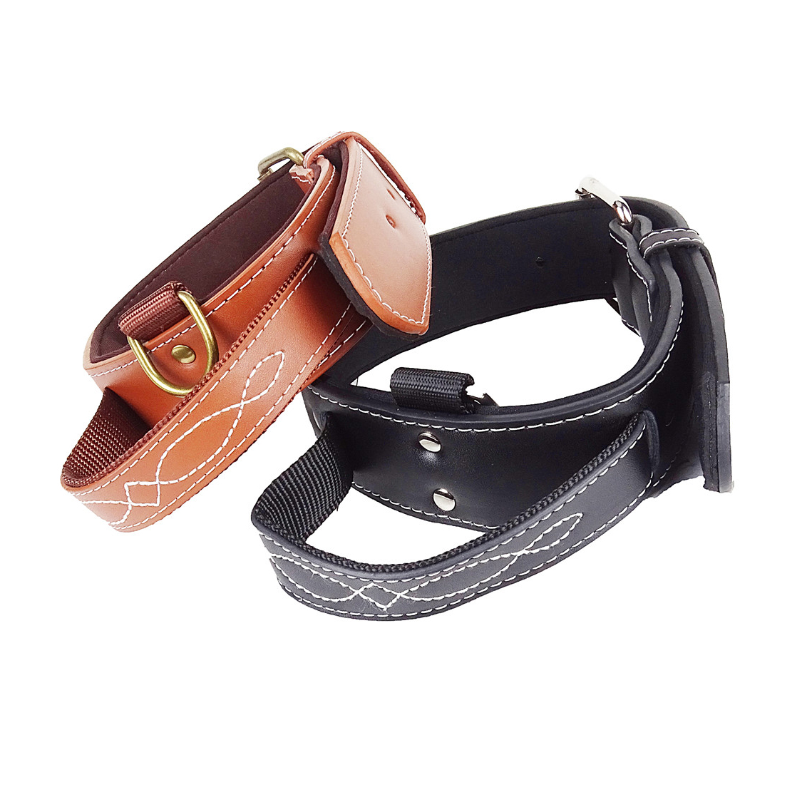 Real leather safety durable dog handle collar for sale