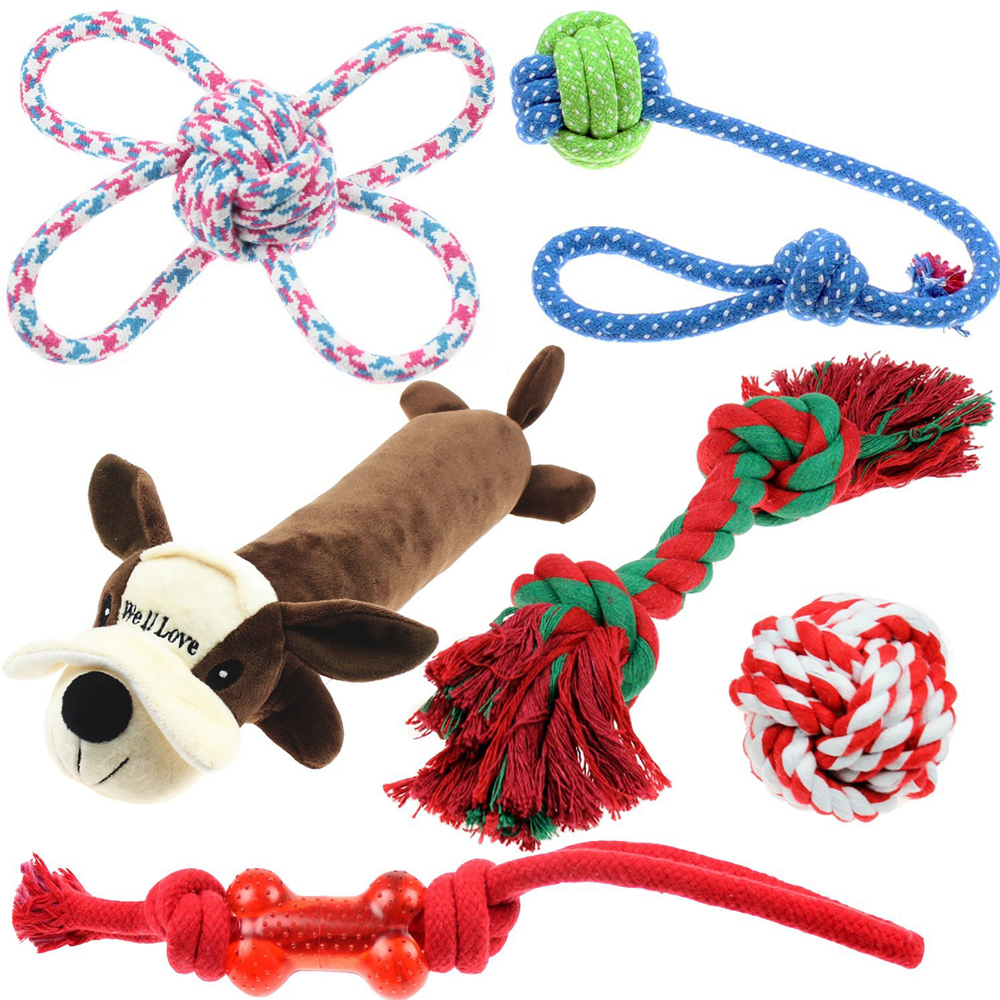 Chew Dog Toys 100% Natural Cotton Rope Squeak Pet Toys