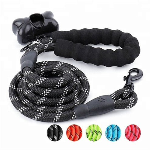 Comfortable Padded Handle Reflective Pet Lead 5 ft Rope Dog Leash Nylon Premium Braided Dog Lead with waste bag dispenser