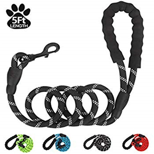 Comfortable Padded Handle Reflective Pet Lead 5 ft Rope Dog Leash Nylon Premium Braided Dog Lead with waste bag dispenser