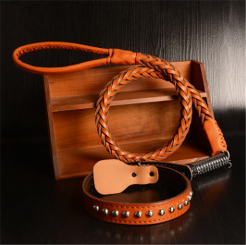 Pet Lead Genuine Pet Leather Leash and Collar Strong Braided Leather Dog Leashes with Collars