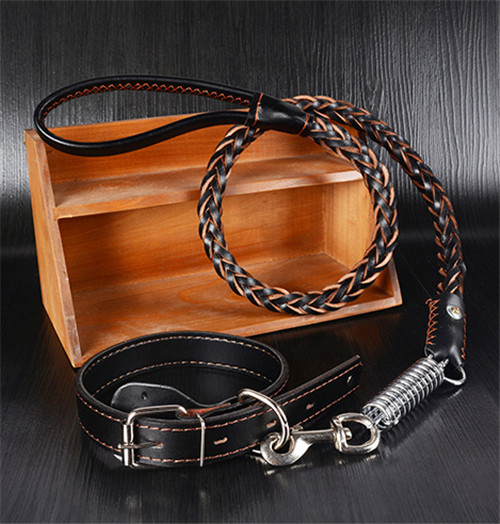 Pet Lead Genuine Pet Leather Leash and Collar Strong Braided Leather Dog Leashes with Collars