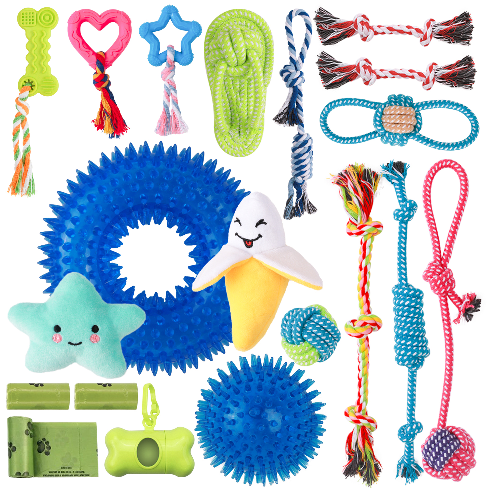 Dog Chew Toys for Puppy - 20 Pack Puppy Teething Chew Toys with Dog Rope Toys,Dog Chew Toys for Aggressive Chewers,Durable Dog Squeaky Toys for Boredom Chew Teething for Small Dogs