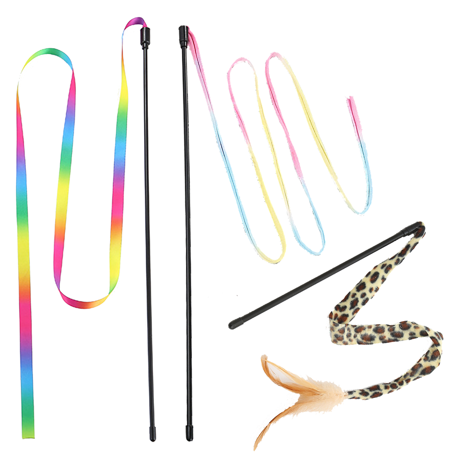 Cat Toys for Indoor Cat,Cat Feather Toy Long Cat Rainbow Wand Toys,Interactive Cat Toys Teaser Wand for Cat Kitten,Puppy Chase Exercise-3 PCS