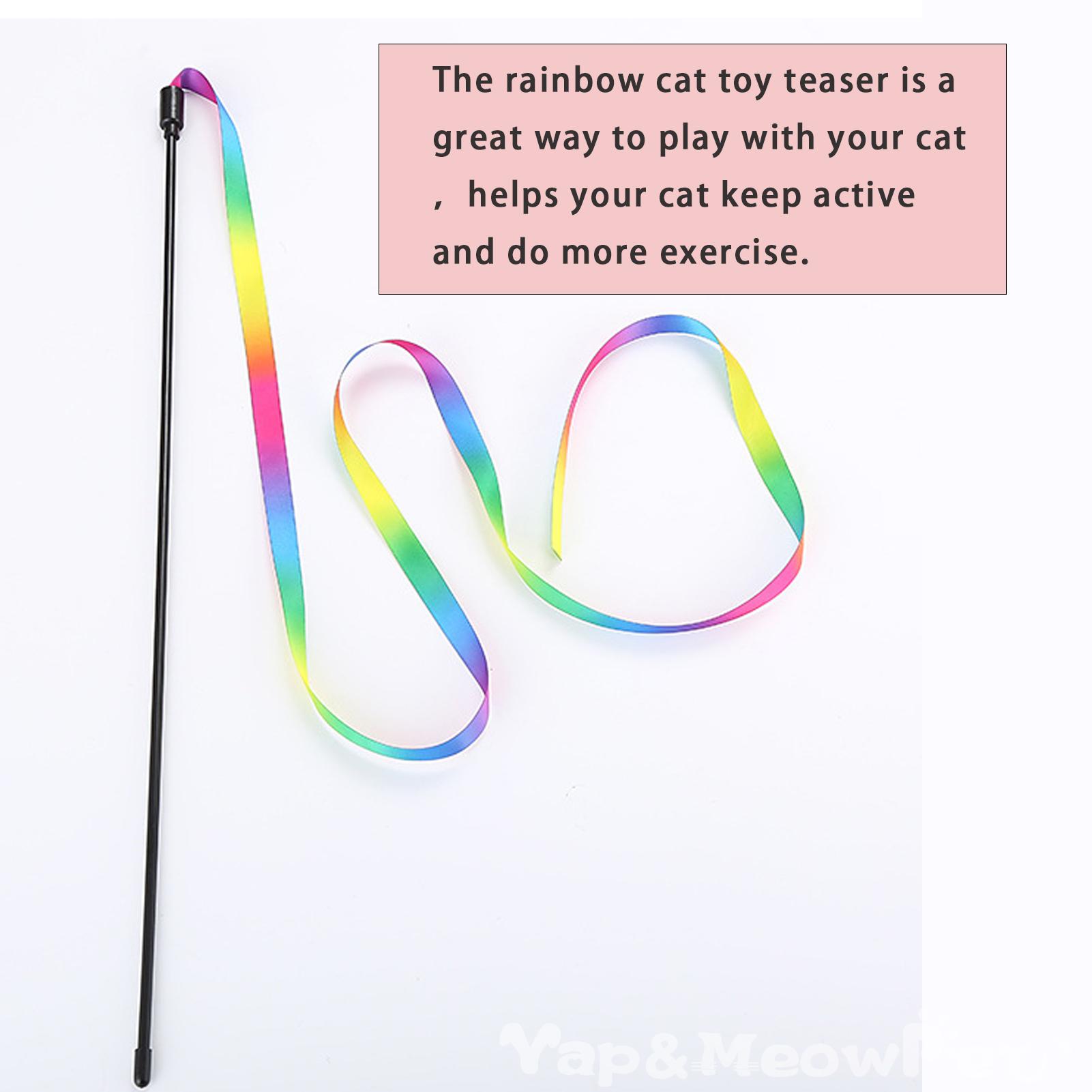 Cat Toys for Indoor Cat,Cat Feather Toy Long Cat Rainbow Wand Toys,Interactive Cat Toys Teaser Wand for Cat Kitten,Puppy Chase Exercise-3 PCS