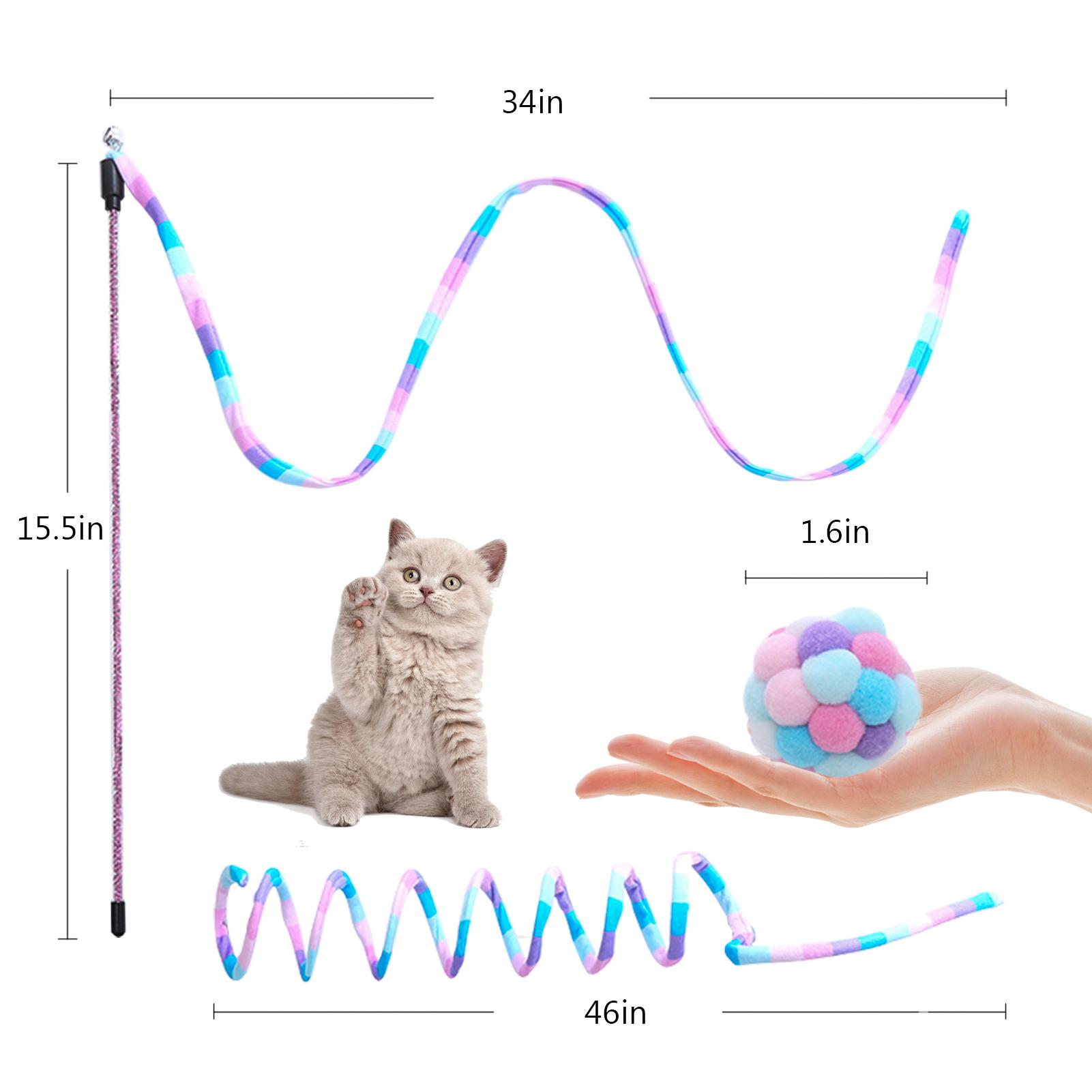 Cat Toys for Indoor Cat,Cat Rainbow Wand Toys Cat Fuzzy Balls with Bell,Interactive Cat Toy Cat Spring for Kitten,Puppy Chase Exercise-3 Pack