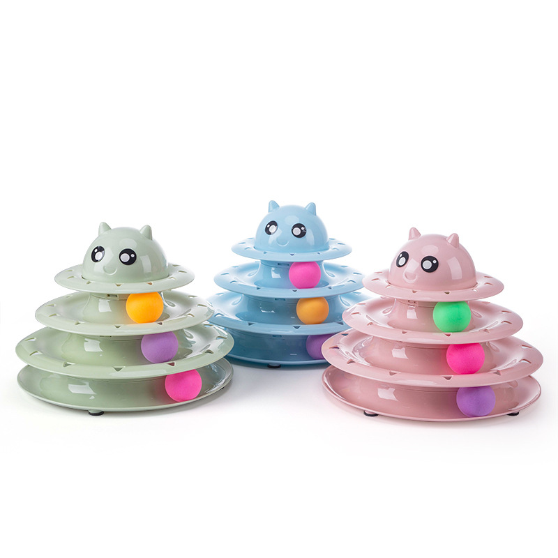 Exerciser Game Cat Toy Roller Kitten Toys three Level Tower Interactive Cat Ball Toy for Indoor Cats with Six Colorful Balls
