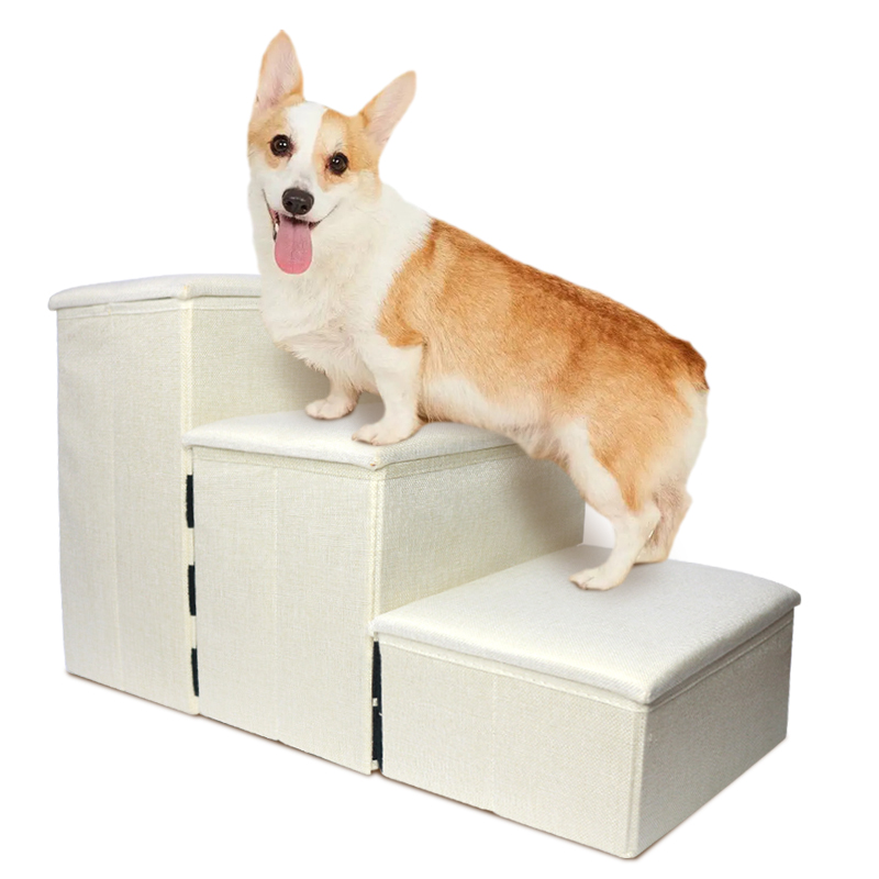 Durable Foldable Pet 3-Step Dog Stairs with Storage Ramp Puppy Toy Box Detachable Nonslip Dog Stairs Step