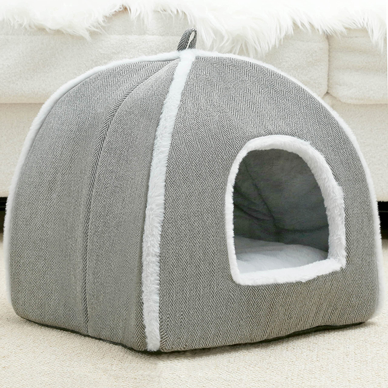 New Design Luxury Large Indoor Four Seasons Warm Pet Foldable Cat Bed Cave With Washable Cushions