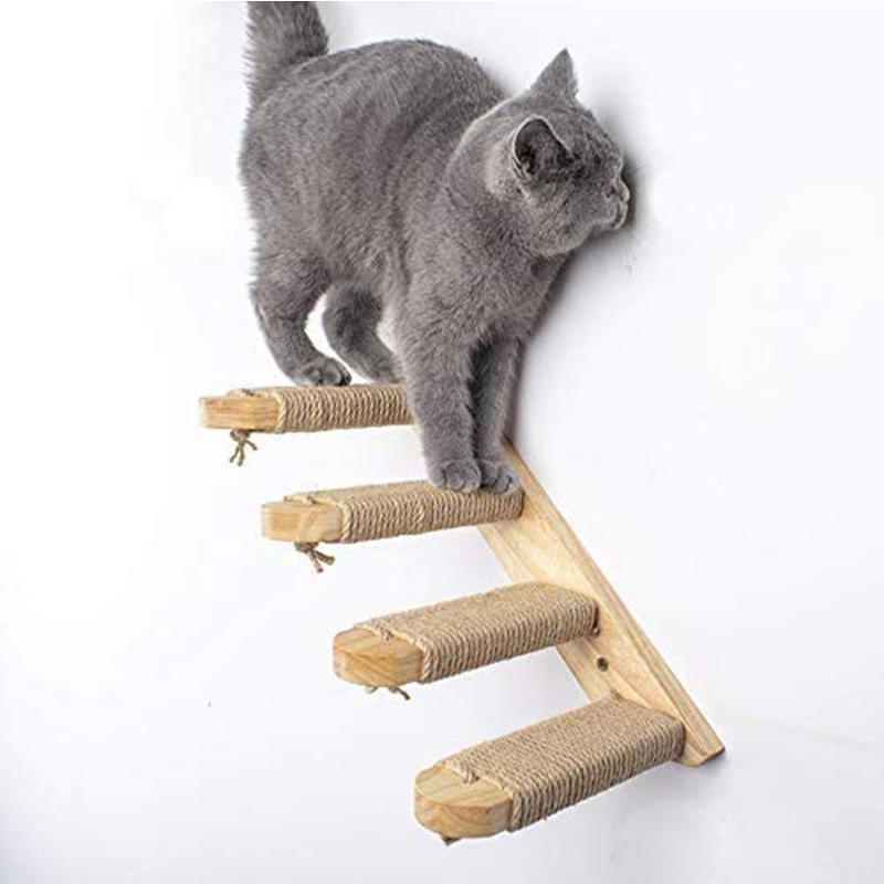 High Quality Customizable Cat Wooden Hammock Cat Ladder And Combination 4 Steps Wall Mounted Climber For Scratching