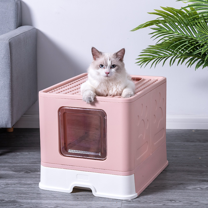 Top Seller Customized Portable Travel Hooded Plastic Foldable Pet Cat Litter Box Toilet