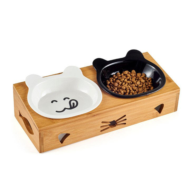 Wooden Bamboo Ceramic Pet Dog Cat Bowl