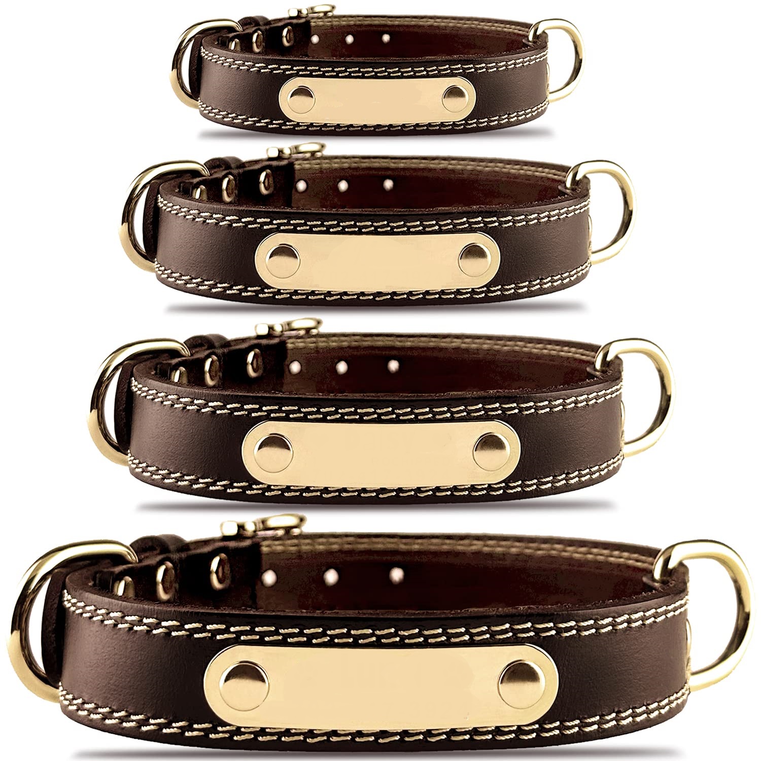 Custom Leather Dog Collar with Engravable Nameplate Durable Comfortable Name Tag Collar