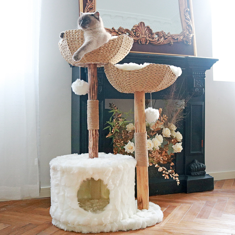 2023 New Designed Luxury Cat Tree Tower Real Branch Wood Luxury Cat Condo Scratching Tree