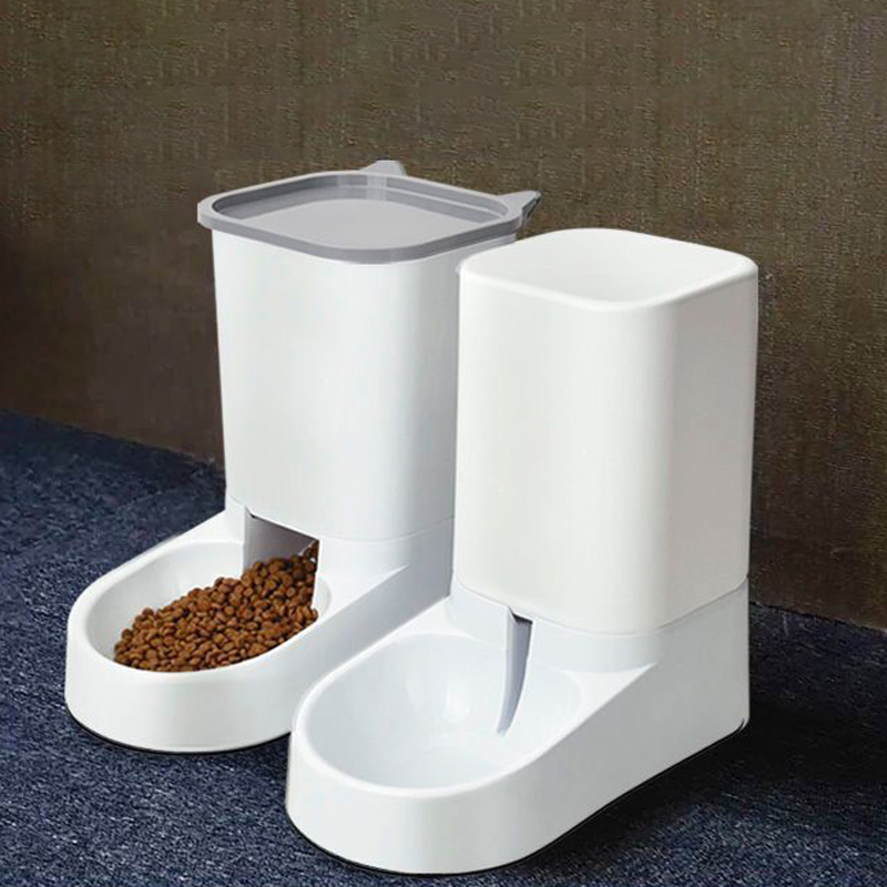 Pet Food Feeder and Water Feeder Self-Dispensing Automatic Dispenser Bundle Station Device Set