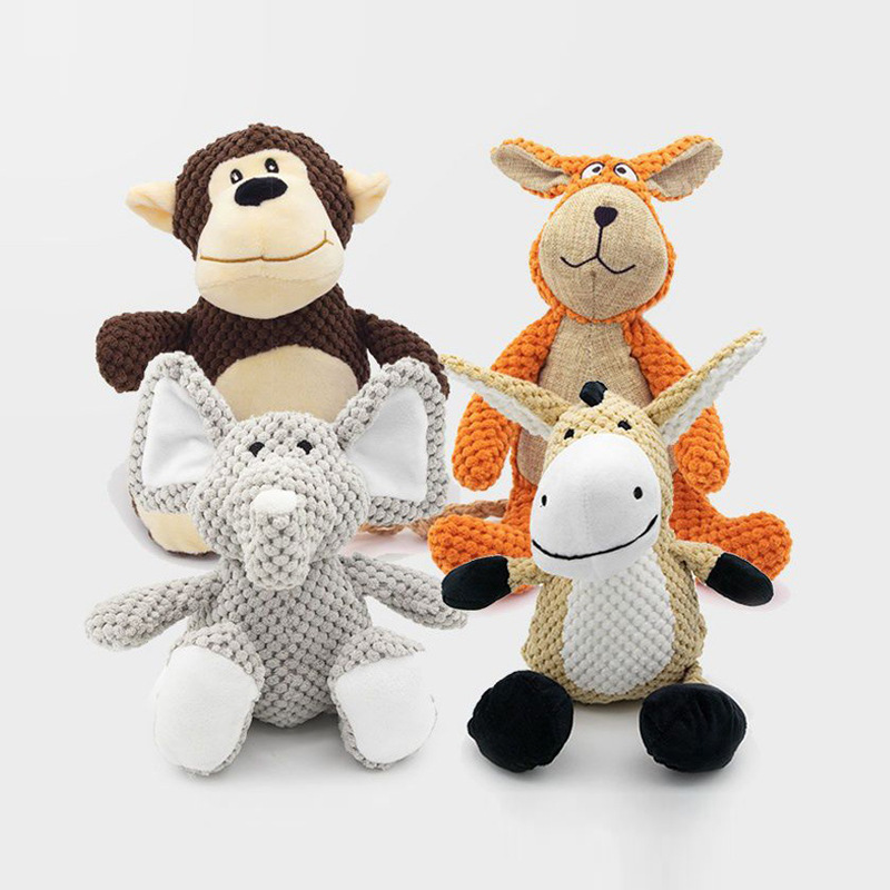 Professional Custom Supplier Stuffed Soft Animal Cuddly Monkey Elephant Duck Chew Dog Plush Toys