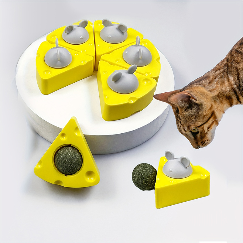 New Fashion Customize Logo Pet Product Bite Resistant Cat Toy Interactive Cheese Shape Catnip Ball