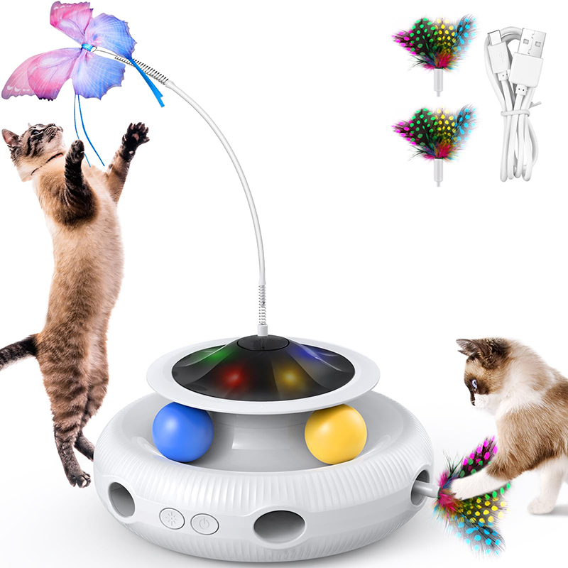 Smart Interactive Cat Toy 3in1 Automatic Interactive Kitten Toys Rechargeable Motion Activated Fluttering Butterfly Feather Toys